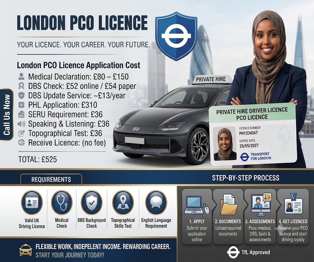 London PCO Licence application costs and step-by-step requirements guide